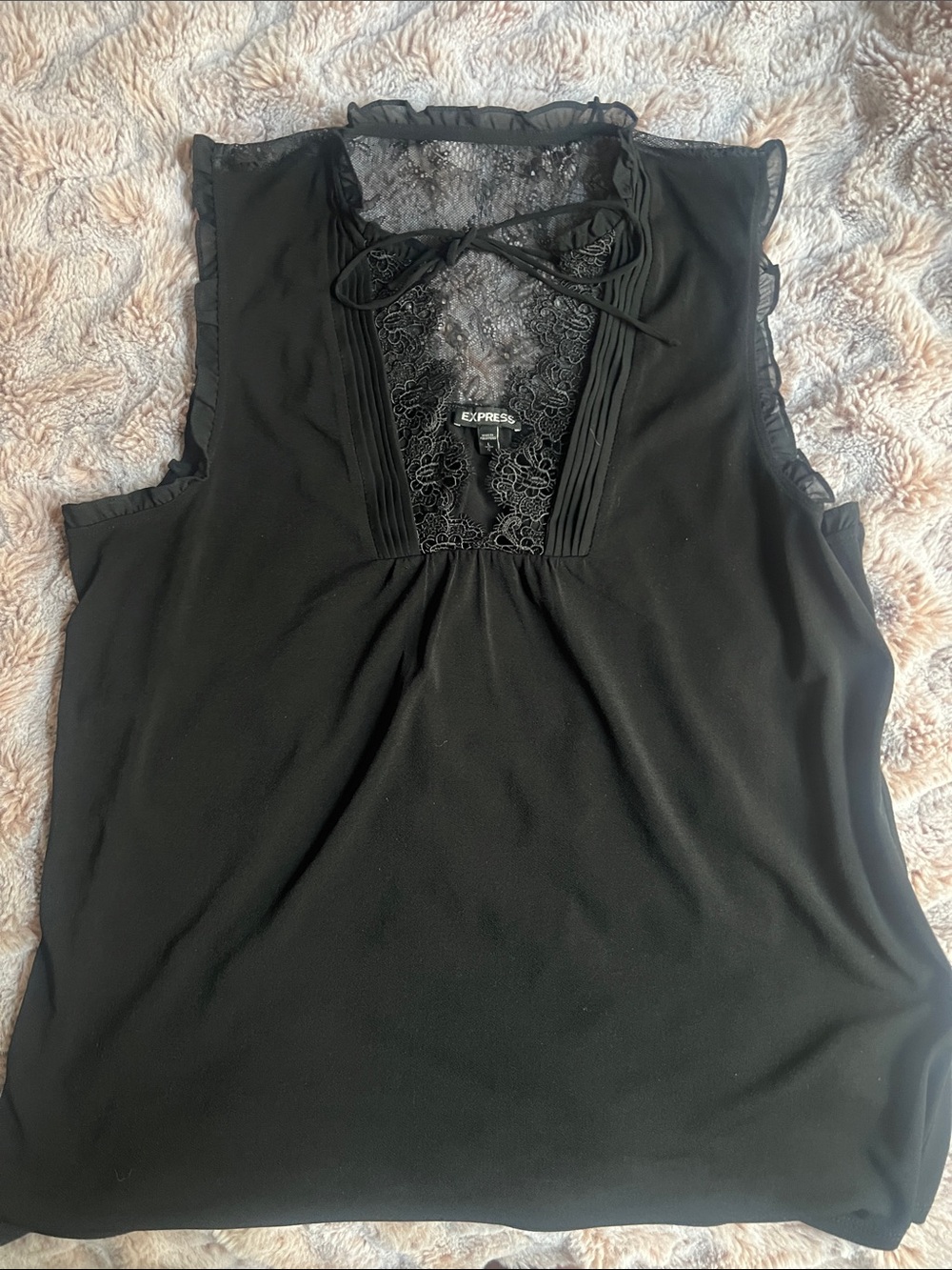Express Black Lace-Detail Sleeveless Blouse